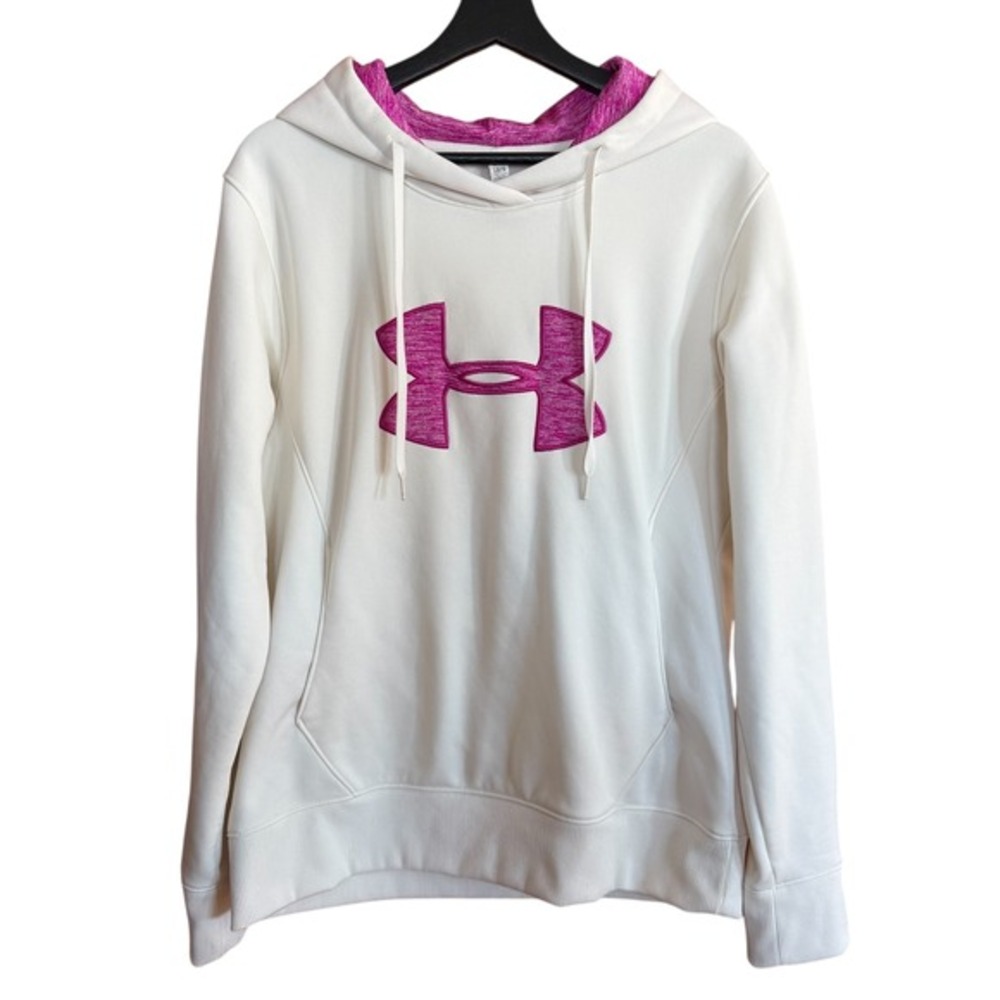 Under Armour Storm ColdGear White Pink Logo‎ Hoodie Sweatshirt Womens L